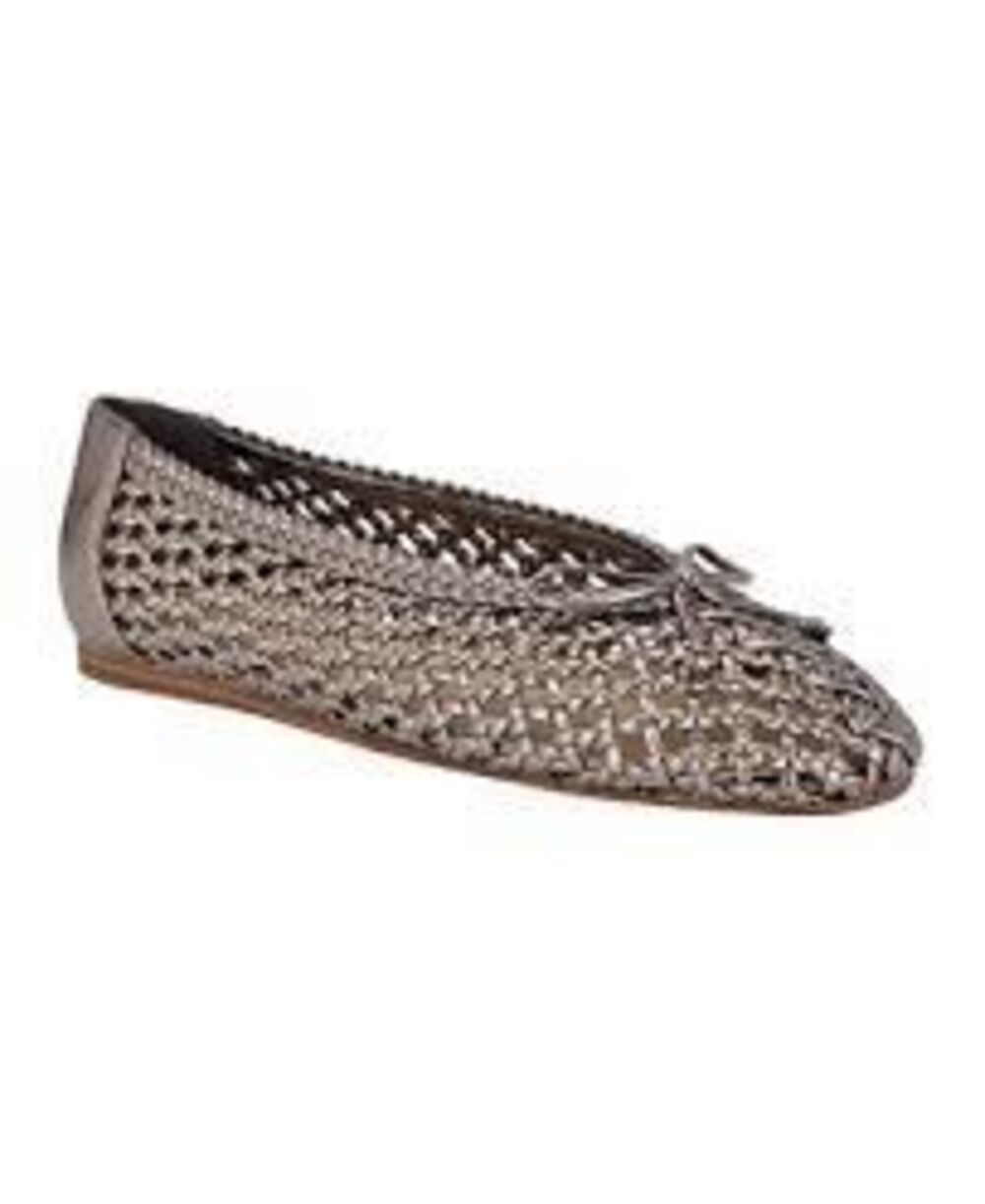 Calvin Klein Zatoria Metallic Taupe Gunmetal Woven Bow Ballet 8